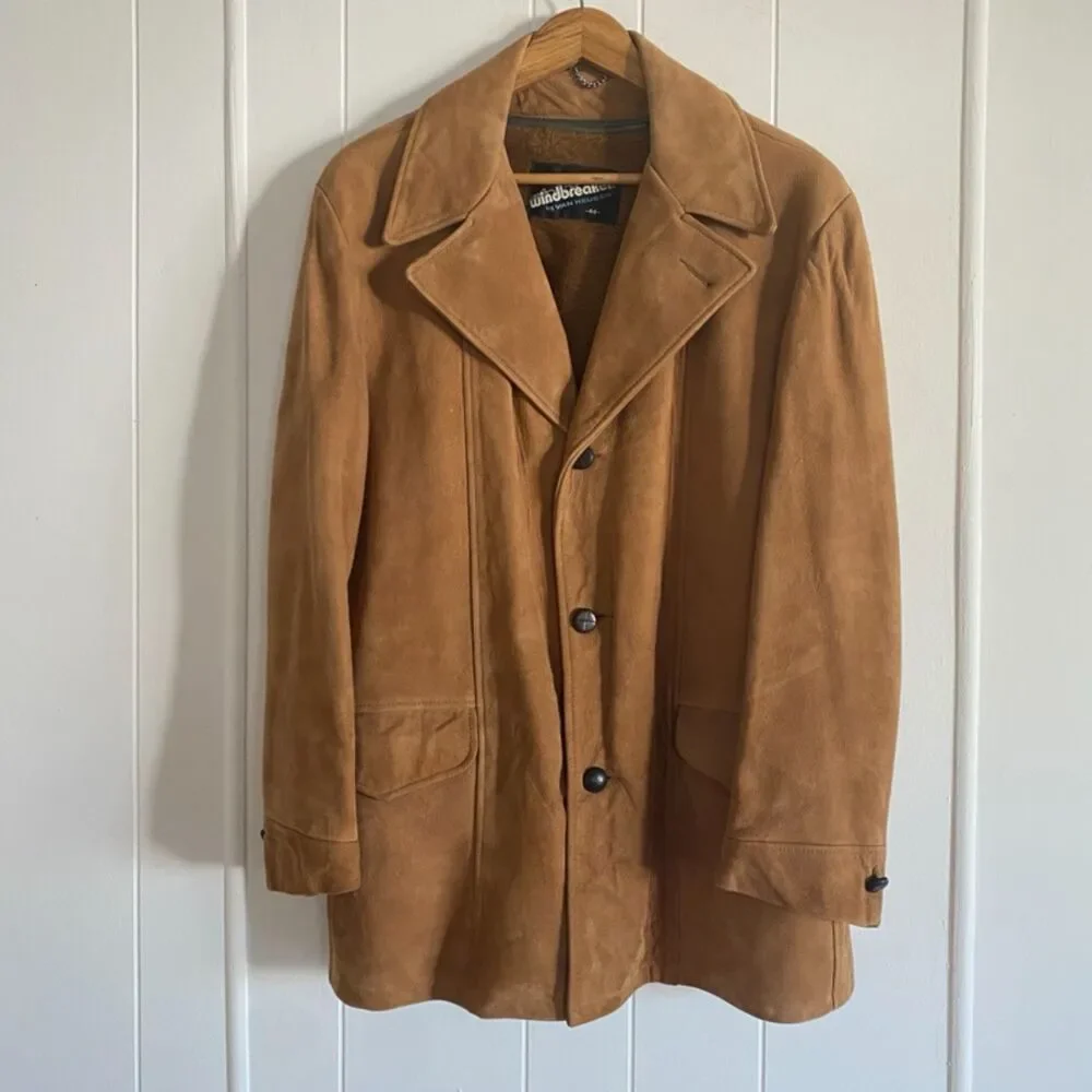 VTG 70s Van Heusen Tan Suede Jacket Coat Removable Fur Size 44